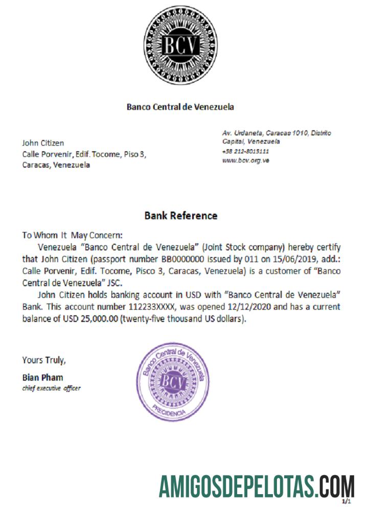 Referência do Banco Central da Venezuela na Venezuela exemplo real